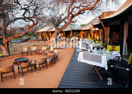 Outdoor Dining at Onguma Tented Camp, Onguma Game Reserve, Namibia, Africa Stock Photo