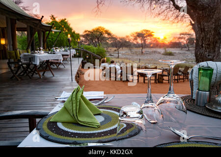 Outdoor Dining at Onguma Tented Camp, Onguma Game Reserve, Namibia, Africa Stock Photo