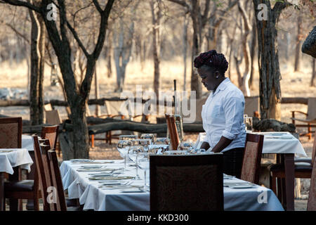 Outdoor dining at Etosha Aoba Lodge, Onguma Game Reserve, Namibia, Africa Stock Photo