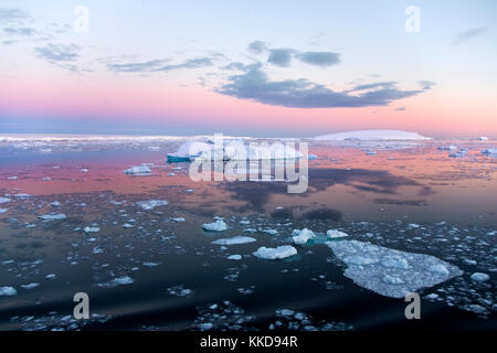 Sea ice in the Weddell Sea in the Southern Ocean off the coast of the Antarctic Peninsula in Antarctica. Stock Photo