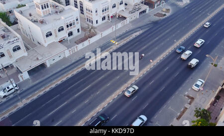 Top view of the area of the city Dubai. Top view of beautiful, clean city traffic. Dubai residential area viewed from top. Stock Photo