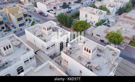 Top view of the area of the city Dubai. Top view of beautiful, clean city traffic. Dubai residential area viewed from top. Stock Photo