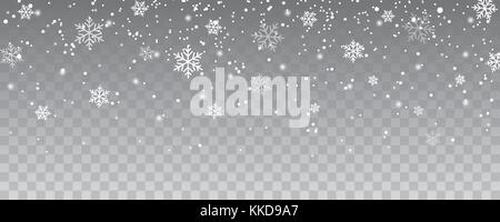 Snowflakes falling christmas decoration isolated background. White snow flying on transparent Stock Vector