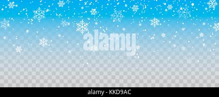 Snowflakes falling christmas decoration isolated background. White snow flying on transparent Stock Vector