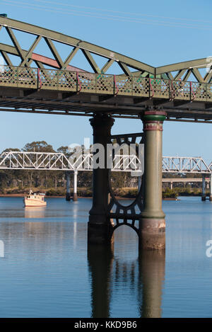 Heritage listed historic road traffic bridge across the Burnett River at Bundaberg Queensland Australia Stock Photo