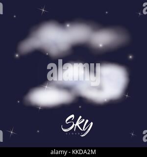sky clouds poster with clouds over background of starry sky Stock Vector
