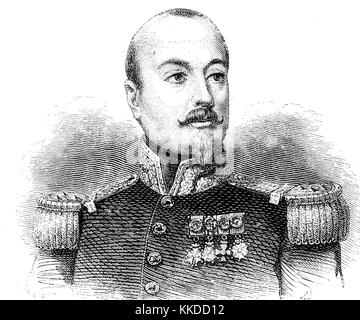 Pictures of the time of 1855, portrait of FranCois Achille Bazaine,13 February 1811 - 23 September 1888, was an officer of the French army, Digital improved reproduction of an original woodcut Stock Photo