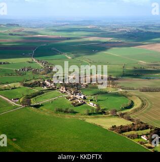Avebury, Wiltshire, England. Aerial view of the village and huge prehistoric megalithic stone circle standing stones and henge. Stock Photo
