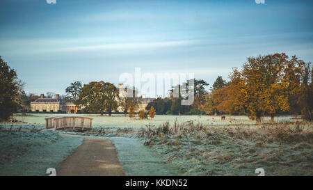 First signs of winter with frosty rime covering Castletown Park. Cold weather as temperature hitting below zero in Celbridge, Kildare, Ireland Stock Photo