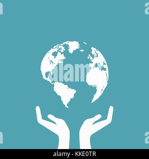hands holding globe earth web icon. save earth concept Stock Vector