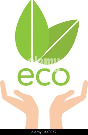 Eco hand with leaves, helping nature concept vector. Ecology Stock Vector