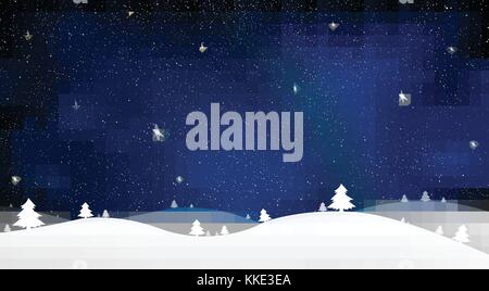 Merry Christmas and New Year of blue snow star light background on blue sky illustration, vector Stock Vector