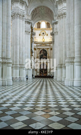 Columns and checkered floor, Cathedral, Granada, Spain Stock Photo