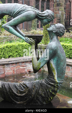 'The Water Of Life' sculpture by Stephen Broadbent, Cloister Garth, Chester Cathedral, UK Stock Photo