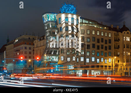 Night dancing house in Prague, Czech Republic Stock Photo