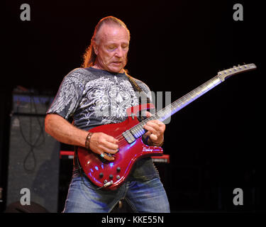 POMPANO BEACH, FL - OCTOBER 08: Mark Farner performs at The Pompano Beach Amphitheater on October 8, 2015 in Pompano Beach Florida   People:  Mark Farner Stock Photo