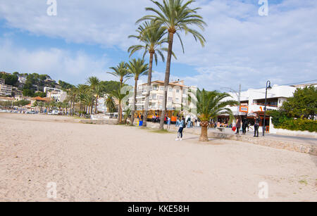 Peaceful beach scene, Port of Soller, Mallorca, Spain Stock Photo