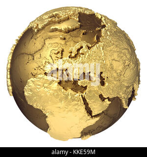 Golden globe model without water. Europe. 3d rendering isolated on white background. Elements of this image furnished by NASA Stock Photo