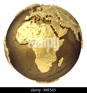 Golden globe model without water. Africa. 3d rendering isolated on white background. Elements of this image furnished by NASA Stock Photo