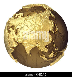 Golden globe model without water. Asia. 3d rendering isolated on white background. Elements of this image furnished by NASA Stock Photo