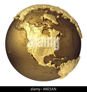 Golden globe model without water. North America. 3d rendering isolated on white background. Elements of this image furnished by NASA Stock Photo