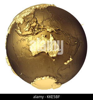 Golden globe model without water. Australia. 3d rendering isolated on white background. Elements of this image furnished by NASA Stock Photo