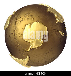 Golden globe model without water. Antarctica. 3d rendering isolated on white background. Elements of this image furnished by NASA Stock Photo