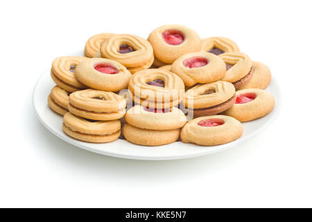 Sweet jelly cookies on plate. Cookies isolated on white background. Stock Photo