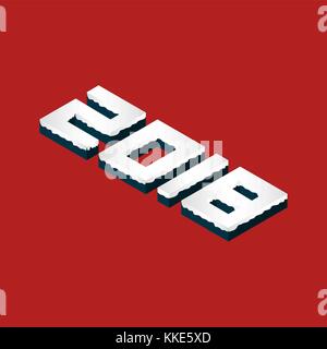 Happy New Year 2018 Snowy Style Isometric Card, Vector, Illustration Stock Vector
