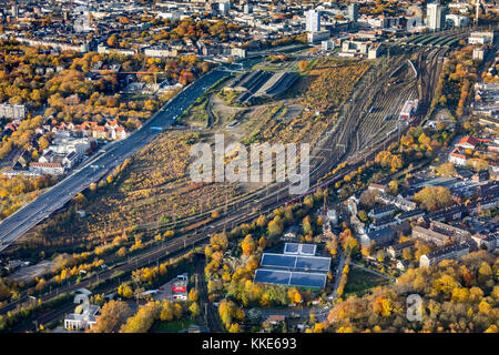 Superfly Ruhr, BALLKONTAKT - football hall, solar roof, sports hall, former freight yard Duisburg, Duisburg, Ruhr area, North Rhine-Westphalia, German Stock Photo