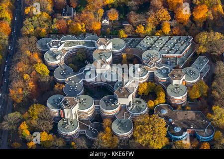 University of Duisburg-Essen, UDE, biscuit tins, merger of Gerhard-Mercator-Universität Duisburg and the University-Gesamthochschule Essen, in autumn, Stock Photo