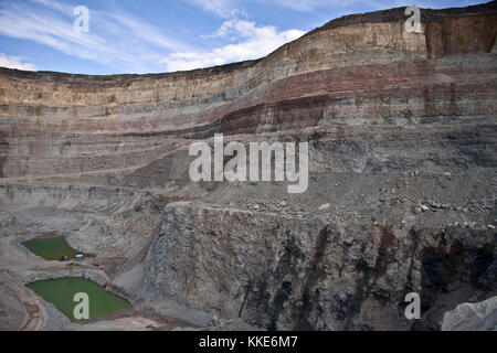 Aerial view to diamond open mine with mineral water pools in the bottom Stock Photo