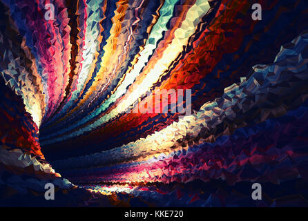 Colorful abstract digital background, empty bent triangulated tunnel, 3d render illustration Stock Photo