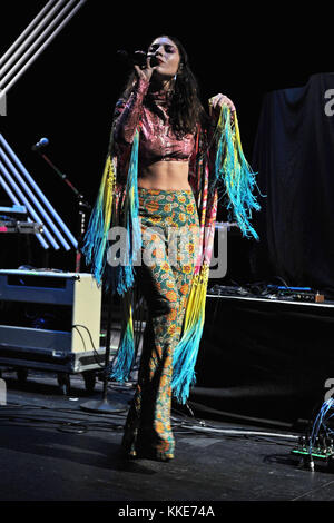 MIAMI BEACH, FL - OCTOBER 13: Liz Nistico of Holychild performs at The Fillmore on October 13, 2015 in Miami Beach, Florida.  People:  Liz Nistico Stock Photo