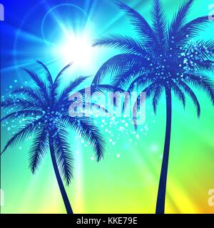 Summer background with palm silhouettes Stock Vector
