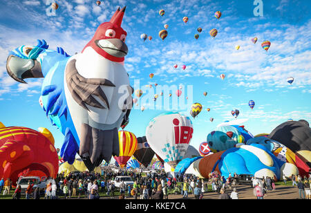 Hot air balloons ascend during the Albuquerque International Balloon Fiesta at the Balloon Fiesta Park October 1, 2016 in Albuquerque, New Mexico.  (photo by Patrick Rogers via Planetpix) Stock Photo