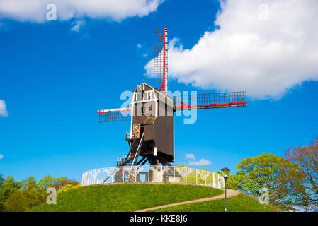 Traditional wooden old windmill in Bruges, Belgium Stock Photo