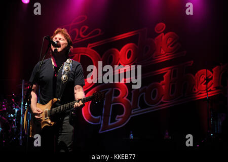 POMPANO BEACH FL - FEBRUARY 24:  Tom Johnston of The Doobie Brothers performs at the Pompano Beach Amphitheater on February 25, 2015 in Pompano Beach, Florida   People:  Tom Johnston Stock Photo