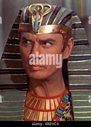 Yul Brynner stars as Rameses in the 1956 film *The Ten Commandments*, in which he plays a pivotal role in the Biblical epic about the Exodus. Stock Photo