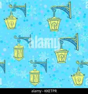 Street Lanterns, Seamless Pattern Stock Vector