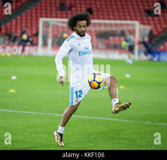 Madrid, Spain. 2nd December, 2017. (12) Marcelo Vieira Da Silva before the Spanish La Liga soccer match between Athletic Bilbao and Real Madrid C.F, at San Mames stadium, in Bilbao, northern Spain, Sunday, December, 2, 2017. Credit: Gtres Información más Comuniación on line, S.L./Alamy Live News Stock Photo