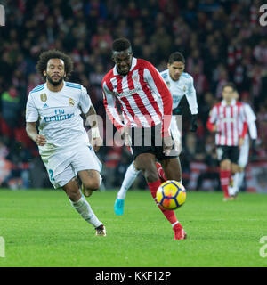 Madrid, Spain. 2nd December, 2017. (12) Marcelo Vieira Da Silva, (11) Inaki Williams Athuer during the Spanish La Liga soccer match between Athletic Bilbao and Real Madrid C.F, at San Mames stadium, in Bilbao, northern Spain, Sunday, December, 2, 2017. Credit: Gtres Información más Comuniación on line, S.L./Alamy Live News Stock Photo