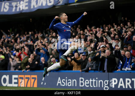 London, UK. 2nd Dec, 2017. Chelsea's Eden Hazard celebrates after scoring a goal during the English Premier League match between Chelsea and Newcastle United at Stamford Bridge Stadium in London, Britain on Dec. 2, 2017. Chelsea won 3-1. Credit: Tim Ireland/Xinhua/Alamy Live News Stock Photo