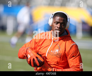 Carson, CA. 03rd Dec, 2017. Cleveland Browns receiver Josh Gordon Pre-game before the NFL Cleveland Browns vs Los Angeles Chargers at the Stubhub Center in Carson, Ca on December 03, 2017. (Absolute Complete Photographer & Company Credit: Jevone Moore/Cal Sport Media (Network Television please contact your Sales Representative for Television usage. Credit: csm/Alamy Live News Stock Photo