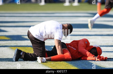 Carson, CA. 03rd Dec, 2017. Cleveland Browns receiver Josh Gordon Pre-game before the NFL Cleveland Browns vs Los Angeles Chargers at the Stubhub Center in Carson, Ca on December 03, 2017. (Absolute Complete Photographer & Company Credit: Jevone Moore/Cal Sport Media (Network Television please contact your Sales Representative for Television usage. Credit: csm/Alamy Live News Stock Photo