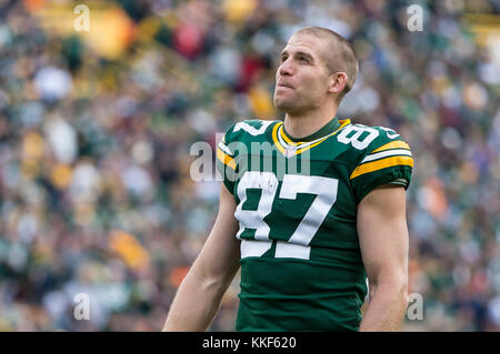 December 3, 2017: Green Bay Packers wide receiver Jordy Nelson #87 watches  the replay on the big screen of a 62 yard fumbled return for a touchdown by  Green Bay Packers Dean