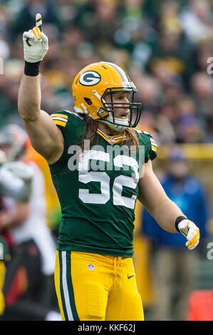 December 3, 2017: Green Bay Packers outside linebacker Clay Matthews #52 during the NFL Football game between the Tampa Bay Buccaneers and the Green Bay Packers at Lambeau Field in Green Bay, WI. Packers defeated the Buccaneers in overtime 26-20. John Fisher/CSM Stock Photo