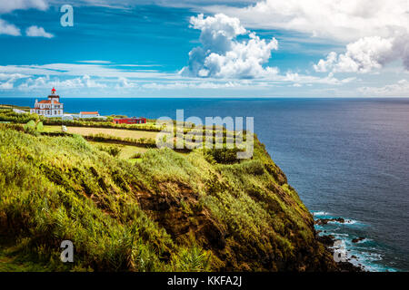 Beautiful view over Lighthouse Farol da Ponta da Ferraria in Sao Miguel Island Azores Portugal Stock Photo