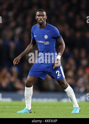 Chelsea's Antonio Rudiger during the Premier League match at Stamford Bridge, London. PRESS ASSOCIATION Photo. Picture date: Wednesday November 29, 2017. See PA story SOCCER Chelsea. Photo credit should read: Adam Davy/PA Wire. RESTRICTIONS: No use with unauthorised audio, video, data, fixture lists, club/league logos or 'live' services. Online in-match use limited to 75 images, no video emulation. No use in betting, games or single club/league/player publications. Stock Photo