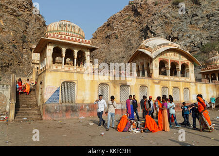 JAIPUR, INDIA, October 27, 2017 : Indian people at Galtaji (Khole Ke Hanuman Ji). This is an ancient Hindu pilgrimage site in the town of Khania-Balaj Stock Photo